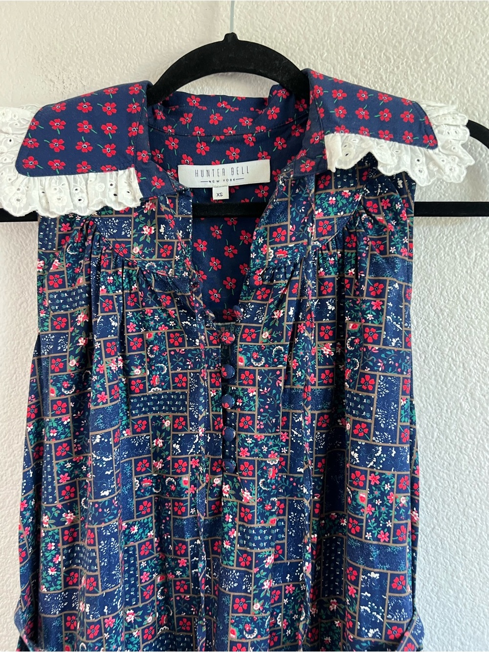 Hunter Bell Women's Westin Dress Midi Vintage Patchwork Peter Pan Collar - Picture 3 of 9